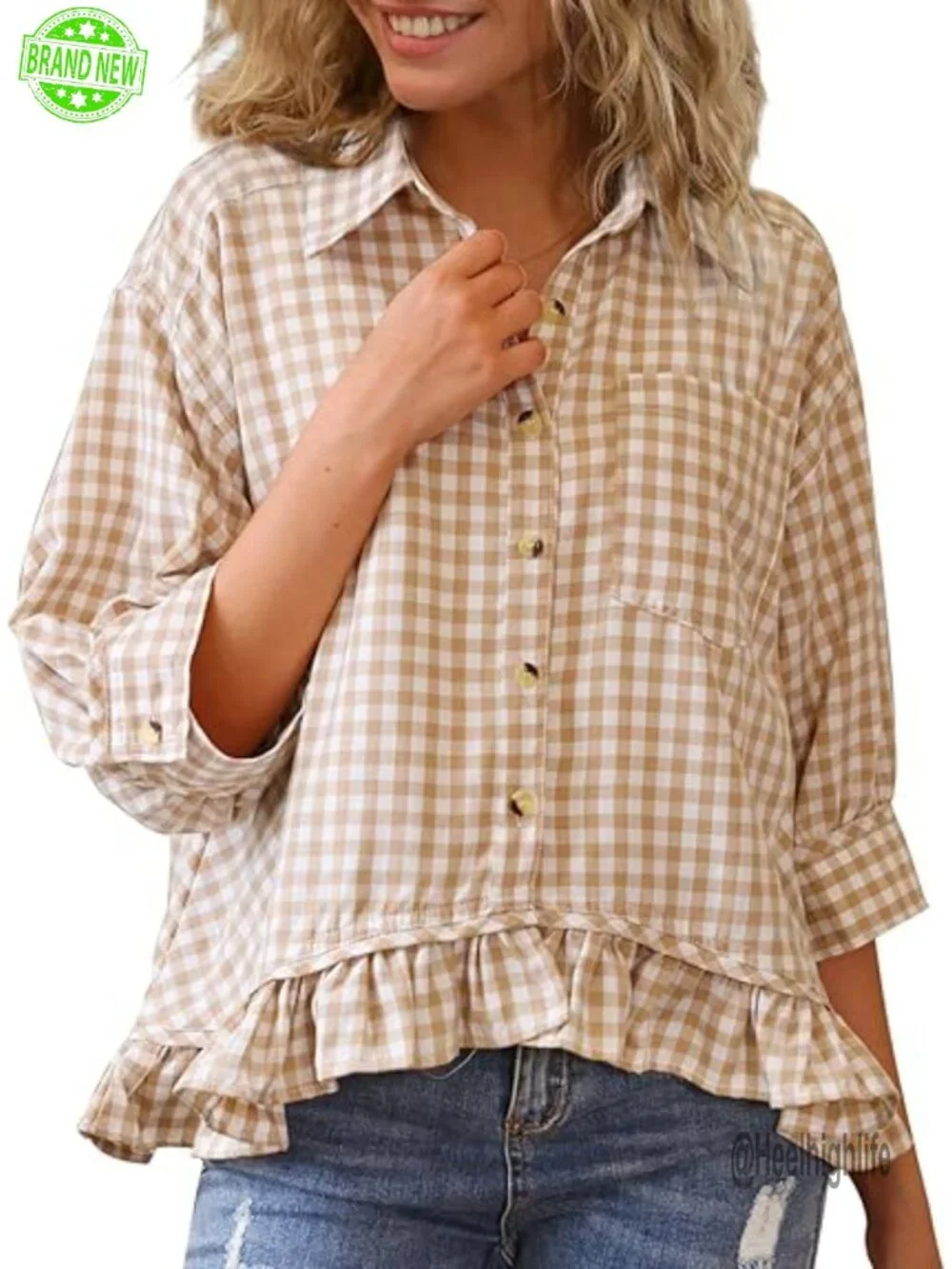 Ruffled Short Sleeve Button Down Blouse Summer Top - Picture 1 of 5